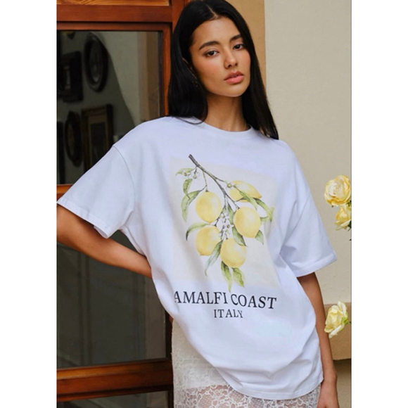 Unbranded Tops - Commense Short Sleeve Tee M White Yellow Amalfi Coast NWT